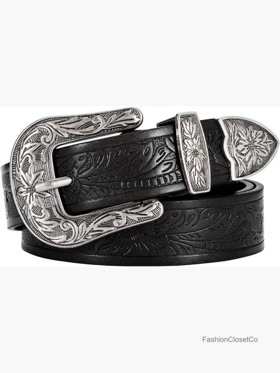 Accessories - Vintage Floral Western Belt PU Leather Faux Leather Cowboy Belt Women